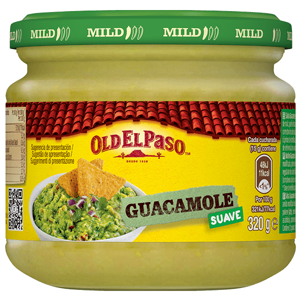 un frasco de vidrio de salsa guacamole suave Old El Paso, 320 g