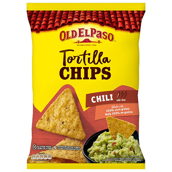 un paquete de chips de tortilla con chile suave Old el paso, 200g